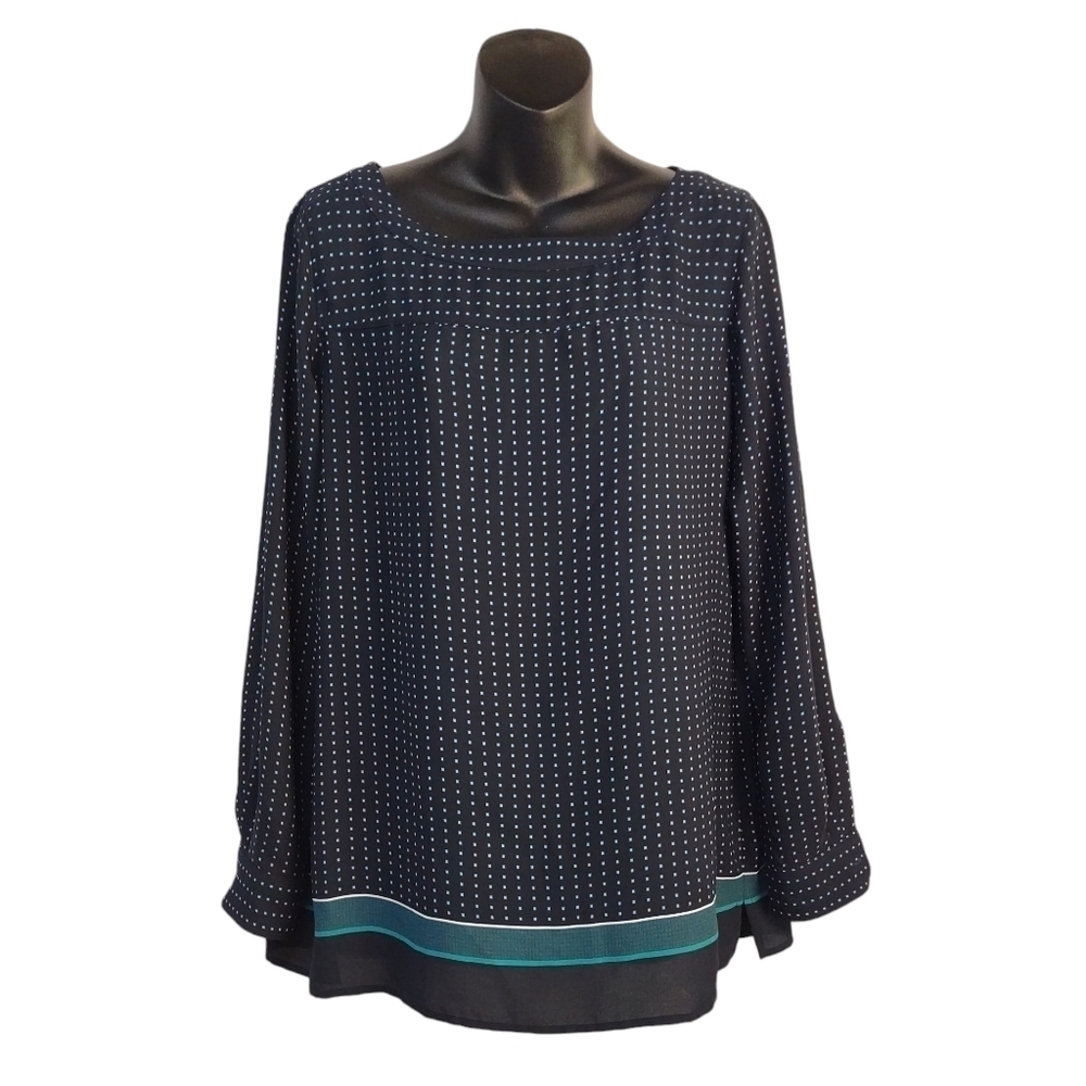 LOFT Women's Blue Polka Dot Long Sleeve Top Blouse Size XS